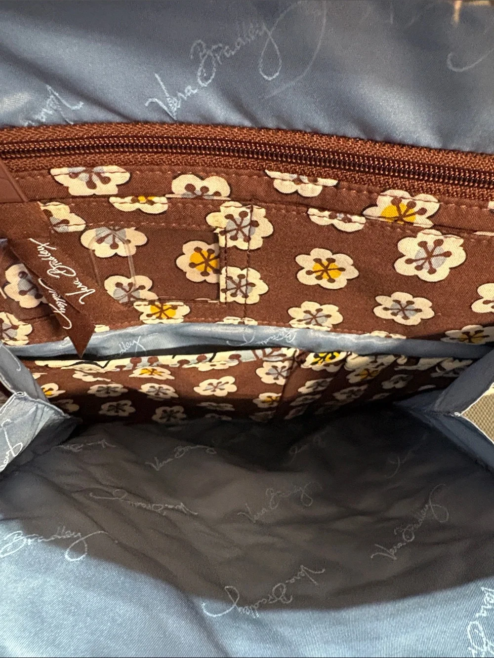 Vera Bradley Quilted Floral Backpack in Brown, Light Blue & Yellow